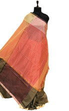 Maheshwari Cotton Silk Saree in Parmesan, Red and Charcoal Black