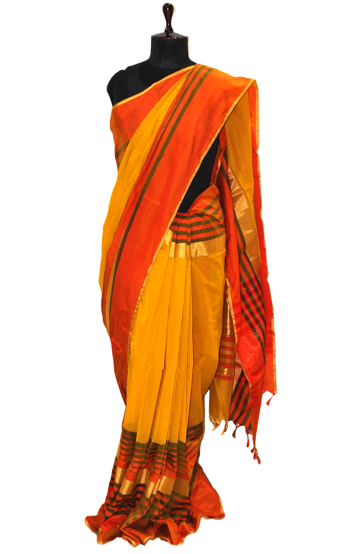 Maheshwari Cotton Silk Saree in Yellow, Red and Black