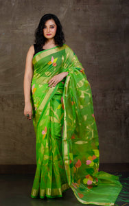 Bengal Handloom Designer Cotton Saree in Navy Blue, Red and Beige