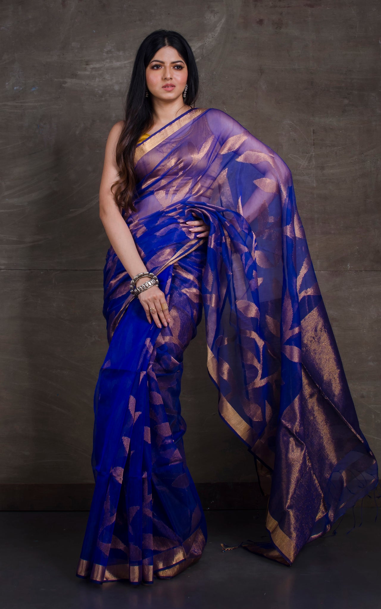 Jamdani Matka Silk Saree in Royal Blue : SPN6656