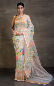 Muslin Jamdani Saree in Off WhitBird Motif Silk Muslin Jamdani Saree in Off White and Multicolored Thread Worke and Multicolored Thread Work