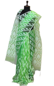 Sholapuri Thread Work Soft Muslin Jamdani Silk Saree in Pastel Green and White