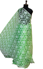 Sholapuri Thread Work Soft Muslin Jamdani Silk Saree in Pastel Green and White