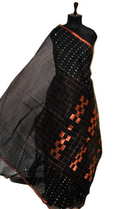 Designer Sitara Work Skirt Border Muslin Silk Saree in Black and Copper