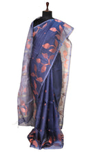Leaf Motif Nakshi Silk Jamdani Saree in Slate Grey & Copper