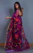 Premium Quality Muslin Silk Jamdani Saree in Purple and Multicolored Thread Work