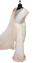 Designer Organza Silk with Embroidery Work in Off White and Powder White