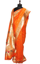 Traditional Blended Silk Paithani Sari in Peel Orange, Golden and Multicolored