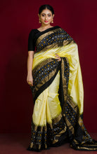 Designer Skirt Border Ikkat Pochampally Silk Saree in Cream, Black and Antique Gold