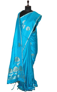 Blended Poth Katan Soft Silk Saree in Pastel Blue and Antique Silver Zari Work