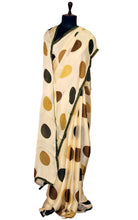 Printed Soft Crepe Silk Saree in Beige, Green and Multicolored Polka Prints
