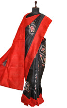 Madathasu Ikkat Printed Pure Silk Saree in Black, Red, Off White and Bright Yellow