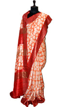 Silk Mark Certified Pure Gigha Block Printed Saree in Orange, Off White and Red