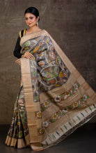 Printed Soft Tussar Silk Saree in Steel Grey and Multicolored Prints