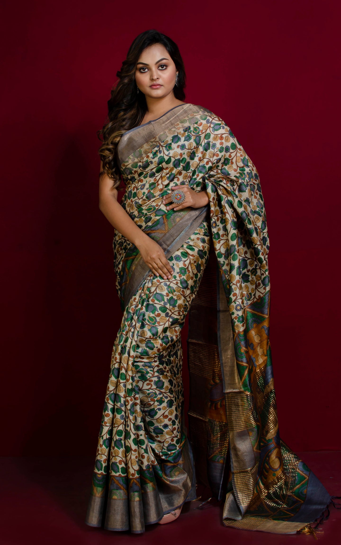 Printed Soft Tussar Silk Saree with Kalamkari Print, 5.5 m (separate blouse  piece) at Rs 3000 in Surat