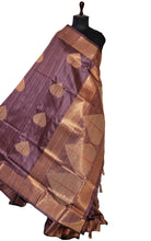 Embedded Sequin on Jute Nakshi Motif Work Semi Gicha Silk Saree in Purple Brown and Antique Golden