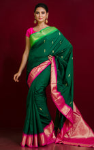 Blended Gadwal Silk Saree in Bottle Green, Seafoam Green and Hot Pink