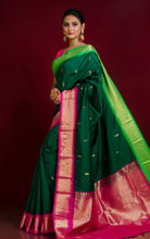 Blended Gadwal Silk Saree in Bottle Green, Seafoam Green and Hot Pink