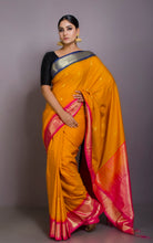 Blended Gadwal Silk Saree in Golden Yellow, Midnight Blue and Hot Pink