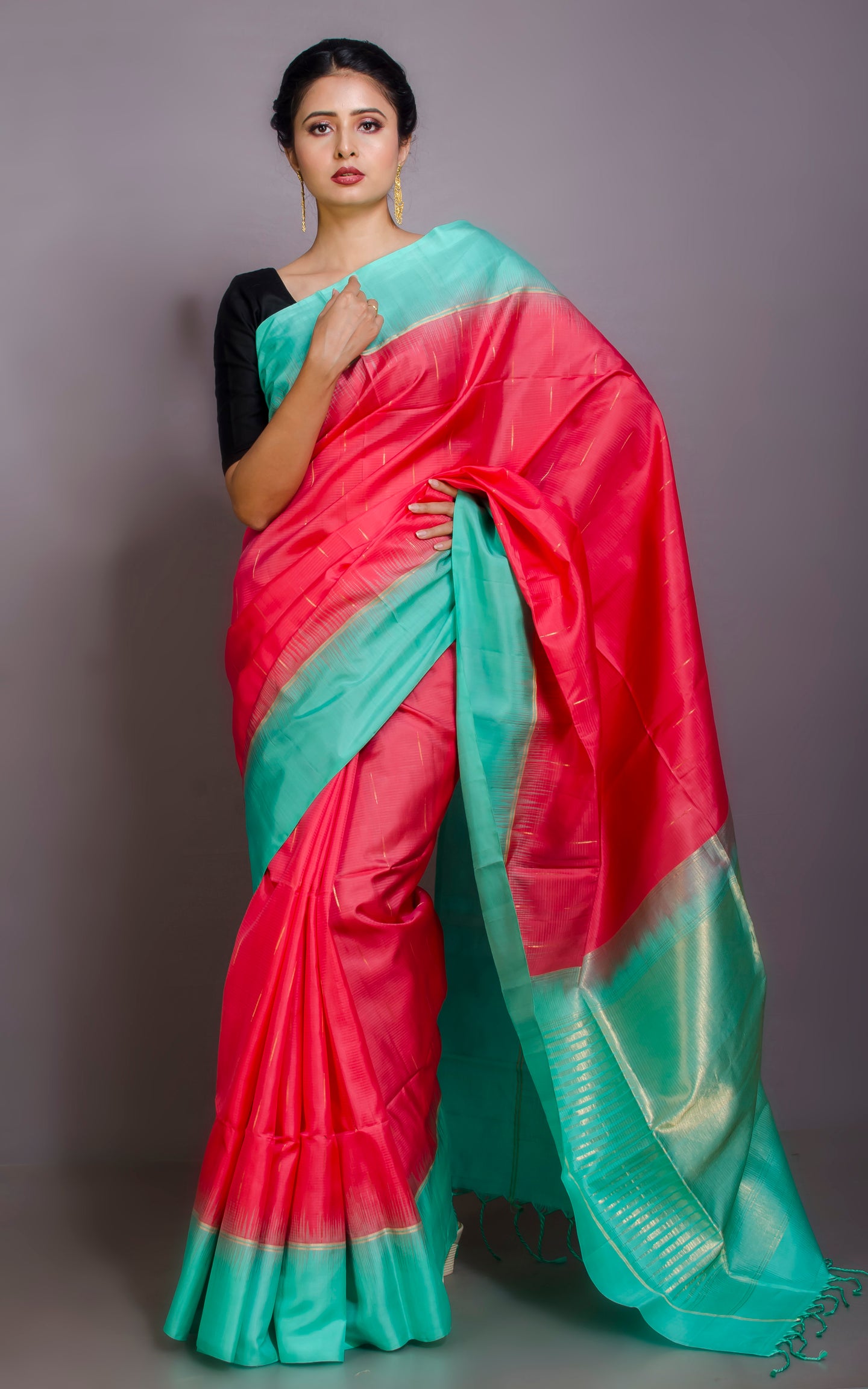 Premium Quality Soft Silk Kotki Border Kanchipuram Silk Saree in Vibra –  Bengal Looms India