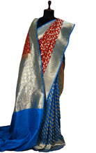 Patli Pallu Work Soft Designer Semi Katan Saree in Barn Red and Sapphire Blue