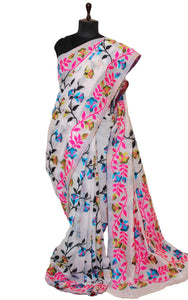 Tantuja Inspired Traditional Soft Jamdani Saree in White and Multicolored