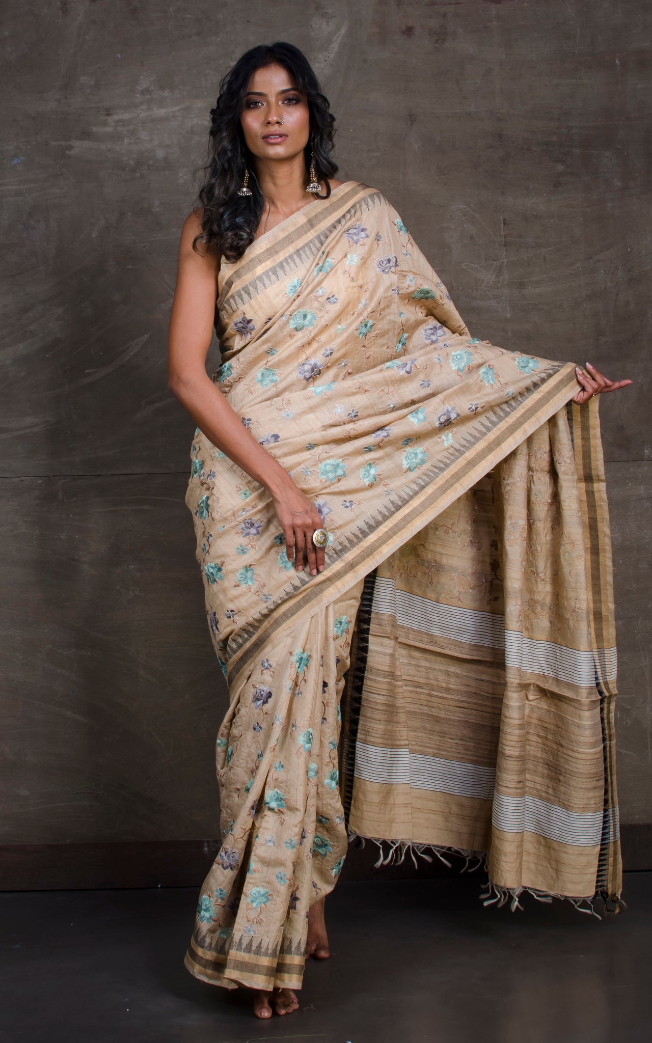 Discover 65+ tussar silk embroidery saree latest