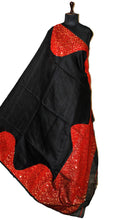 Woven Gold Studded Sequin Work Tussar Matka Silk Saree in Black and Red