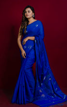 Premium Quality Kadiyal Dollar Butta Work Matka Tussar Saree in Royal Blue, Gold and Silver
