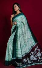 Pure Handloom Matka Shibori Jamdani Saree in Off White and Green