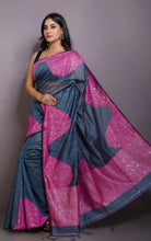 Woven Gold Studded Sequin Work Tussar Matka Silk Saree in Gray and Pink
