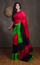 Premium Matka Tussar Saree with Skirt Border in Red, Black and Green