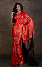 Color Dyed Soft Natural Tussar Silk Saree in Brick Red and Dark Brown