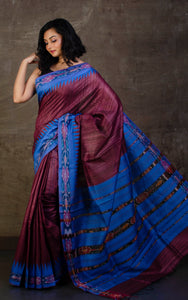 Tussar Sambalpuri Work Kotki Silk Saree in Grape and Blue