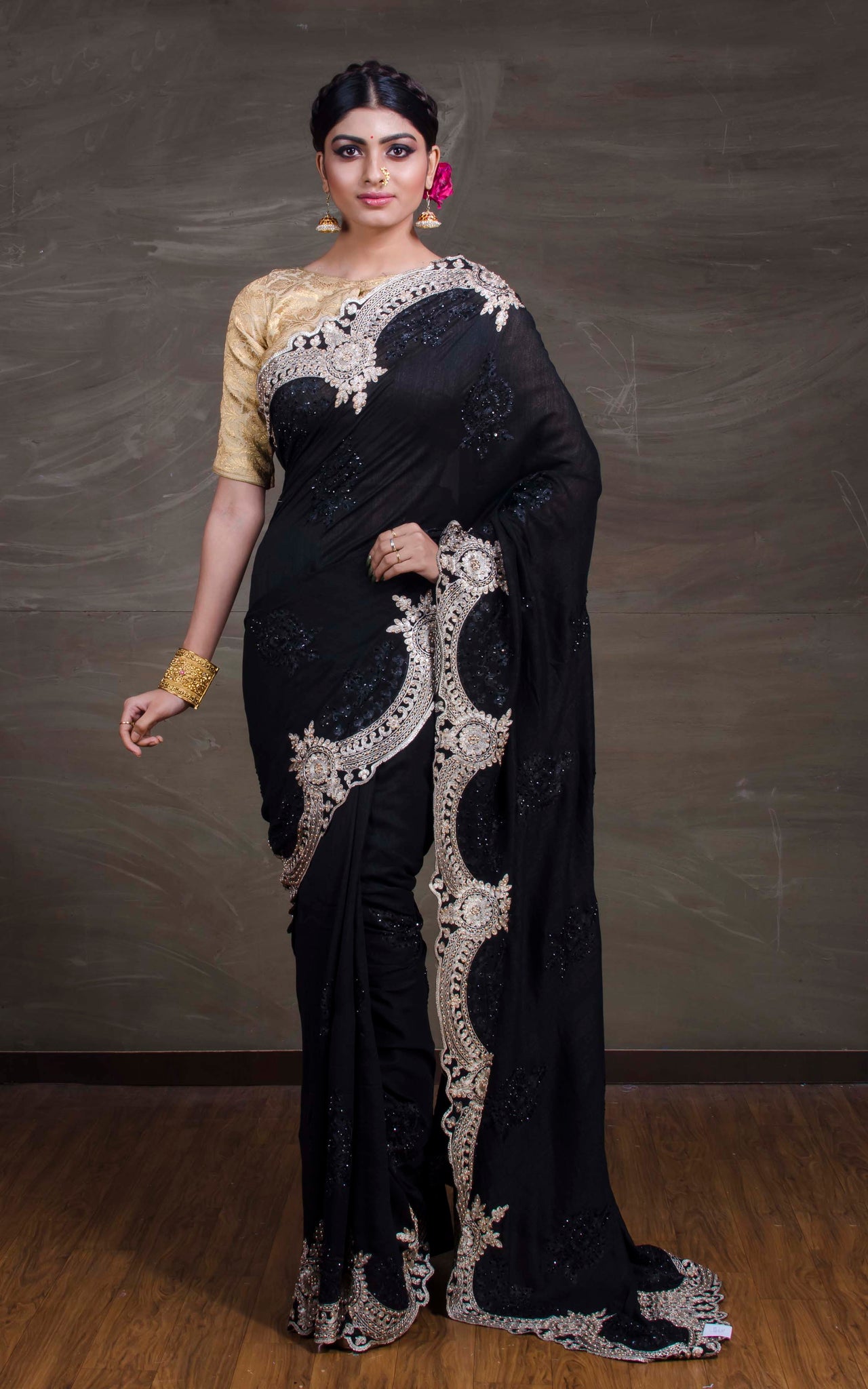 Buy VK UNIQ Woven Paithani Cotton Silk Black Sarees Online @ Best Price In  India | Flipkart.com